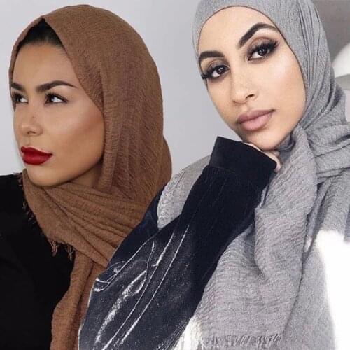 2020 hot sale women cotton solid Islamic muslim head scarf shawls and wraps pashmina turban femme musulman crinkle hijab foulard