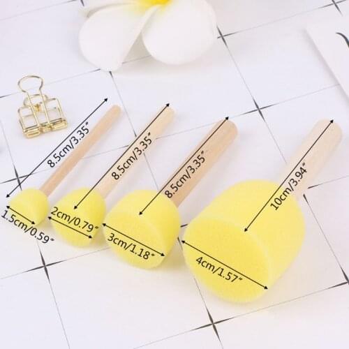 4pcs/set Wooden Handle Sponge Head Stamp Paint Brush For Children DIY Tool Assorted Size E56C