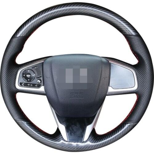 For Honda Civic Carbon Fiber&Hole Leather Steering Wheel Hand Sewing Wrap Cover