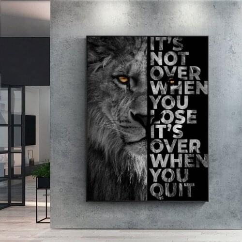 Black Lion Canvas Painting Animal Inspirational Words Posters and Prints Wall Art Picture for Living Room Home Decoration Cuadro