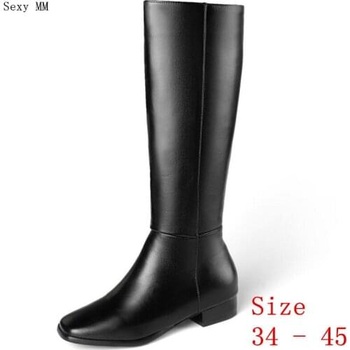 Spring Autumn Women Knee High Boots Woman Low Med Heel Long Boots Botas Plus Size 34 - 40 41 42 43 44 45