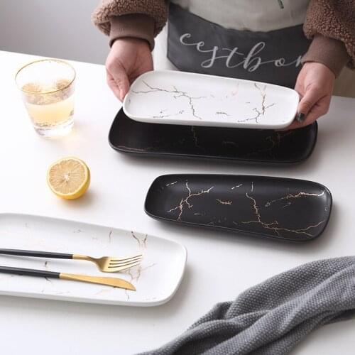 Long Rectangle Marble Ceramic Rectangular Dinner Plate Sushi Dessert Western Steak Large Breakfast Dish