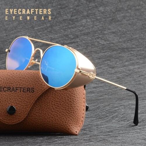 EYECRAFTERS NEW Mens Womens Fashion Eyewear Metal Vintage Gothic Steampunk Sunglasses Fashion Round Mirrored Retro Sunglasses
