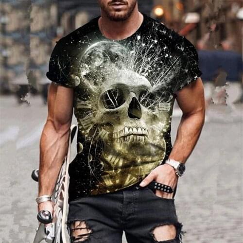 Summer New Men Streetwear Oversized T Shirts Fashion 3d Skull Print O Collared Loose Gym Casual Harajuku Short Sleeve Tshirt