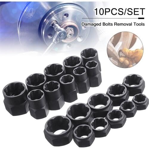 10pcs/Set Damaged Bolts Nuts Screws Remover Extractor Removal Tools Set Threading Tool Kit Black Nuts With 2 Styles