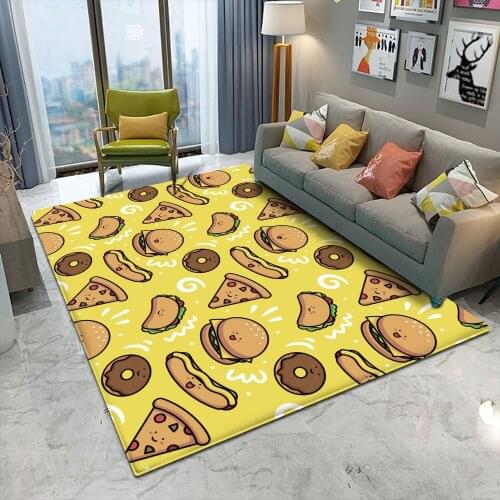 Interesting Burger Pizza Donut Pattern Flannel Carpet Non-Slip Carpet Rectangular Bedroom Living Room Home Decor Carpet