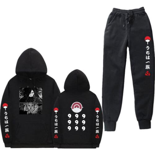 Anime Autumn Winter Fleece Hoodies Sweatshirt + Sweatpants Suits Hip-hop Fashion Harajuku2 Pcs Set Uchiha Madara