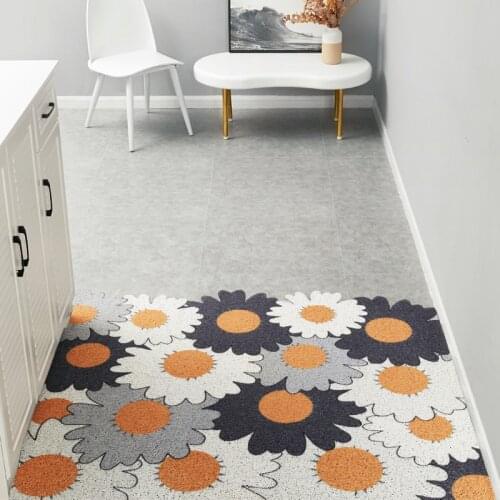 Daisy Flower Pattern Door Mat Carpet PVC Silk Loop Anti-slip Cuttable Home Doormat Living Room Bedroom Porch Entrance Mat Carpet
