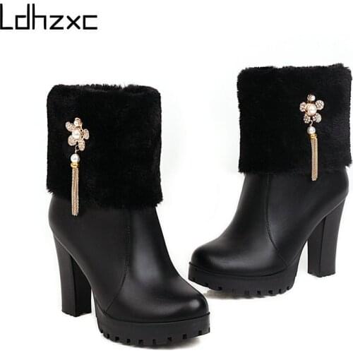 LDHZXC Autumn Shoes for Women Boots Thick Bottom Fashion Zipper Ankle Elegant Lady Booties PU Leather Platform High Heel