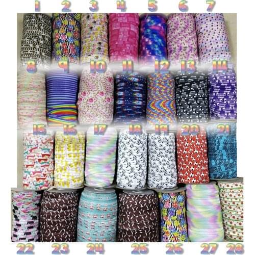 Stock Ribbon 5/8 inch 16mm Cartoon Sport Floral Printed Elastic Fold Over Elastic 50 yards/roll