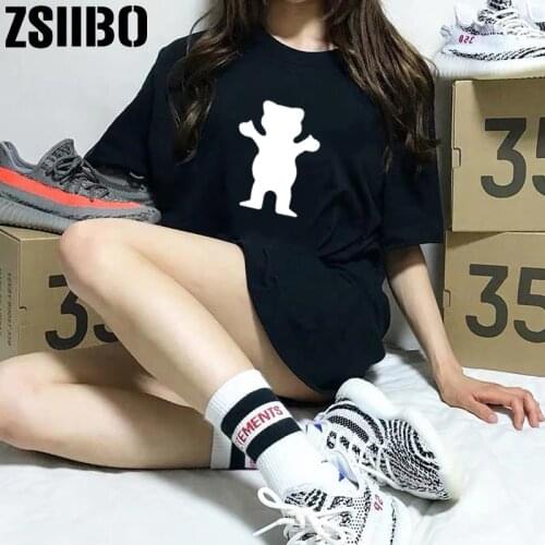 Kawaii women t-shirt female summer bear cute print top 2019 fashion slim round neck underwear solid color ladies clothes