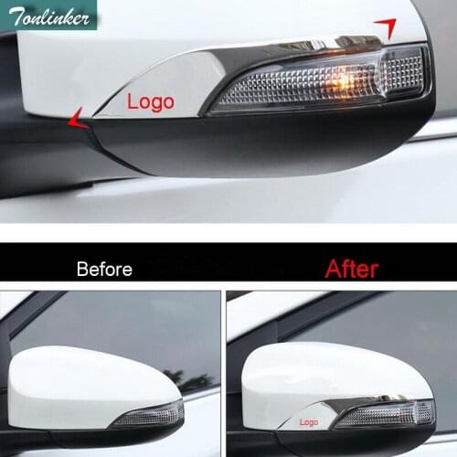 Tonlinker 2PCS DIY stainless steel Reversing Rearview Mirror Anti Clean cover stickers for Corolla Altis 2014 with toyota logo