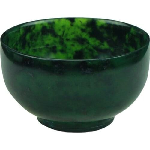 Genuine Lantian jade tea bowl health care living magnetic ink green jade tea set hand carved jade tea cup