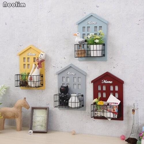 NOOLIM Wood Vintage Wooden Storage Racks Wall Hanging Decorative Storage Box Flower Pot House Storage Rack Home Storage Decor