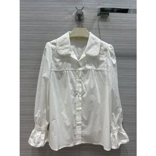 New ladies fashion 2021 long sleeve sexy casual embroidery white small shirt 0113