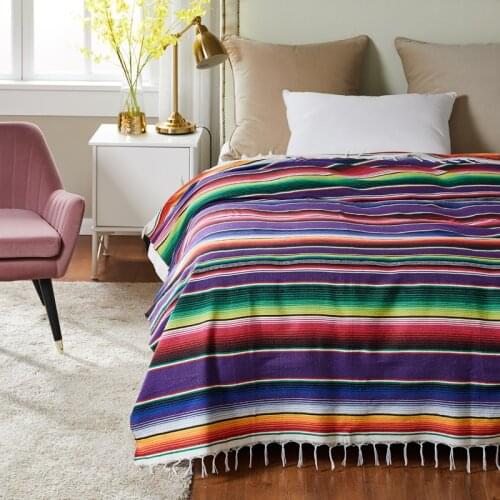 Mexican Style Blankets Picnic Blanket Handmade Striped tablecloth Boho Ethnic Style Beach Blanket Beach Towel Tassels Throw Rug