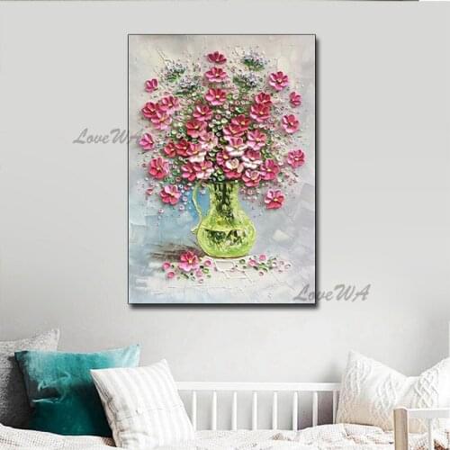 Palette Knife Pure Handmade 3D Thick Flower Oil Painting Modern Textured Canvas Wall Art Pictures Home Living Room Decoration