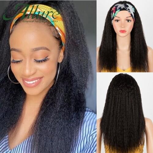 Yaki Straight Headband Wig For Black Women Human Hair Glueless Half Wig Natural Full Machine Kinky Straight Headband Wig Allure
