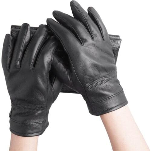 New Driving Gloves Winter Warm Cowskin Genuine Leather Fleece Gloves For Man And Woman Brand Mittens Made Of Italy Black Gloves