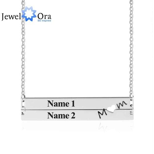 Personalized Stainless Steel Nameplate Bar Necklace Women Custom Name Necklaces & Pendants Anniversary Gift (JewelOra NE101897)