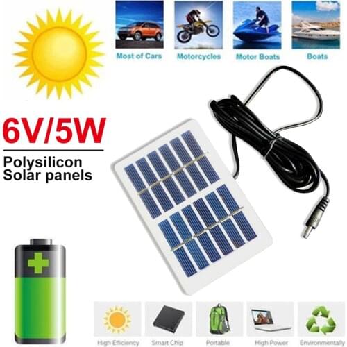 5W 6V Polycrystalline Solar Panel Laminated With Plastic Frame DC Interface 3M Cable Solar Cell Sunlight Outdoor Camping