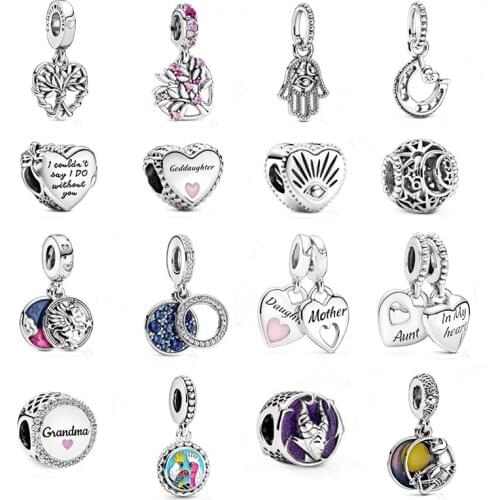 Heart Family Tree Dangle Charm Real 925 Sterling Silver Magical Unicorn Dangle Charm Fits Original Brand Bracelets Diy Jewelry