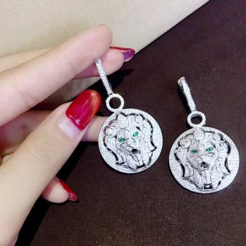 Animal lion drop earring 925 sterling silver with cubic zircon classic fine luxury women jewelry free shipping