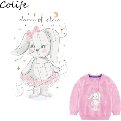 Rabbit Cartoon Parches For Children T-Shirt Heat Transfer Stickers Diy Washable Eco-Friendly Clothing Patches