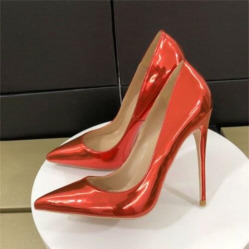 Red PU patent leather shoes women pointed toe 12cm high heels exquisite shoes ladies party shoes fashion QP072 CHENSIR9