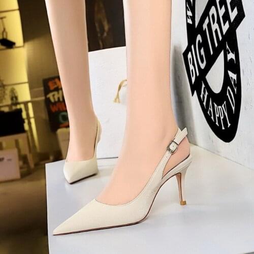 High Heels Sexy Ladies Fashion Simple Retro Banquet Womens Shoes Stiletto High Heels Hollowed Back Strap High Heels Single Shoe