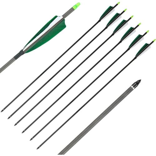 Carbon Arrows with Natural Feather ID 6.2mm Spine 400 Pure Carbon Arrows for Outdoor Hunting Shooting Recurve Bow