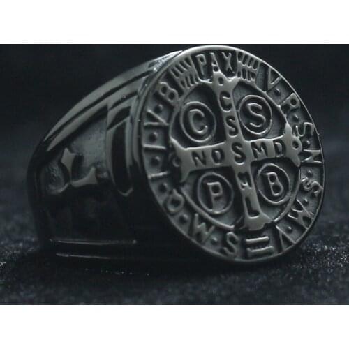 Unisex Saint Benedict of Nursia CSPB CSSML NDSMD Men 316L Stainless Steel Black Ring Newest