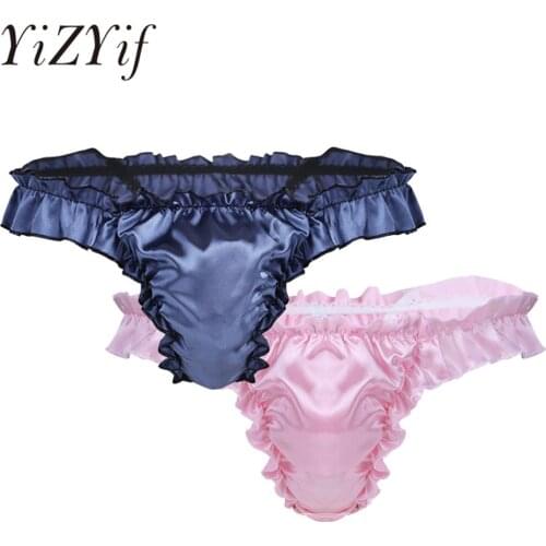 YiZYiF Mens Underwear Sexy Sissy Gay Soft Shiny Lingerie Ruffled Frilly Sissy panties Bikini Briefs Thong Underwear Underpants