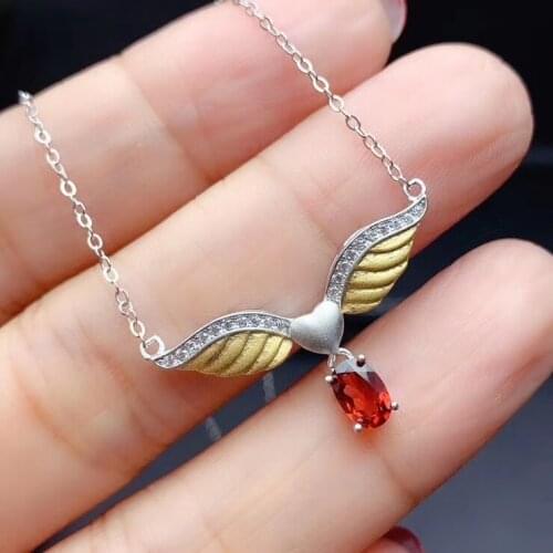 CoLife Jewelry Wing Pendant for Daily Wear 4*6mm Natural Garnet Pendant 925 Silver Gemstone Pendant Gift for Girl