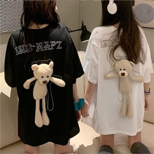 Womens fashion casual shirt student T-shirt cute with bear long leisure cute shirt