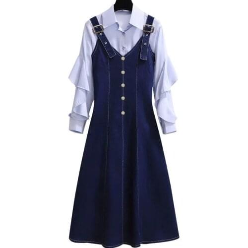 Size M-4XL Loose Two-piece suit New Womens Shirts Ruffle 2021 Summer Suit Female Fashion Sun-Proof Shirts Women Denim overalls