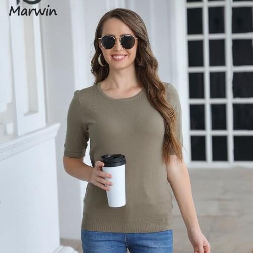 Marwin New Autumn Winter Short Sleeve O-Neck Office Lady Solid Women Slim Soft Warm Sweater Undershirt Female Fashion Pullover