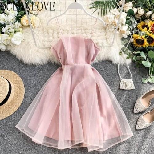 OCEANLOVE 2020 Summer Dress Women Mesh A-line High Waist Fashion Vestidos Solid Chic Fashion Sexy Mini Party Dresses 15599