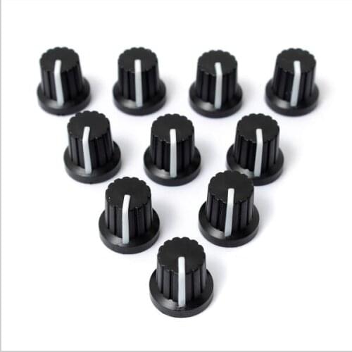 10 Pcs 6mm Shaft Hole Dia Plastic Threaded Knurled Potentiometer Knobs Caps