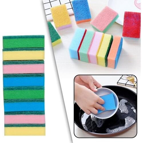 10pc Dishwashing Sponge Kitchen Cleaning Brushes Wipe Double-Sided Household Cleaning Pan Oil Removal Dishwasher Multi-Color