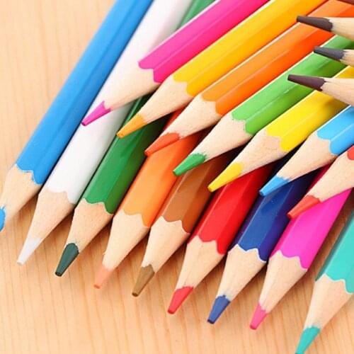 12/24Colors DIY Cute Kawaii Wooden Colored Pencil Wood Rainbow Color Pencil for Kid School Graffiti Drawing Painting Supplies