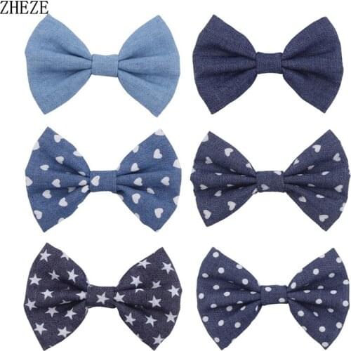 Retail 1PC 4'' Big Cute Denim Hair Bows WITH Clips Messy Hair Bow Clips For Children Headband, Barrettes Baby Hair Accessories