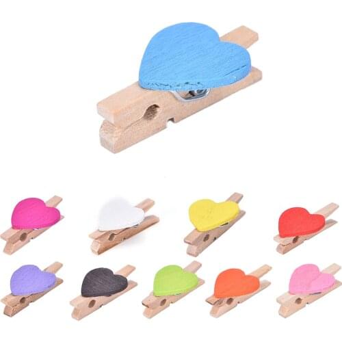 20Pcs Colored Mini Love Heart Wooden Clothespin Office Supplies Craft Clips DIY Clothes Paper Peg Clothespin 3.5x0.7cm
