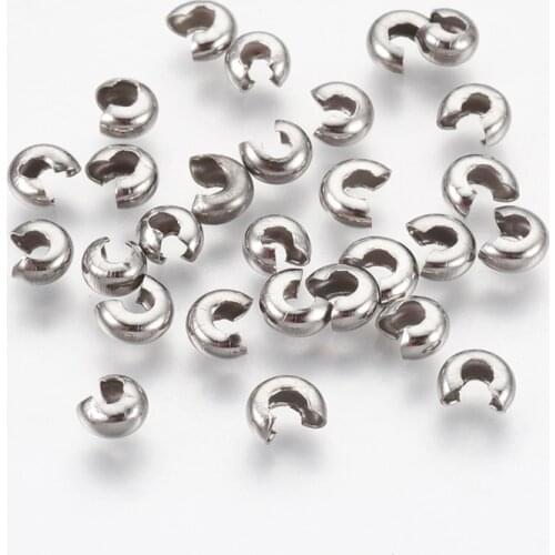 200pcs 4.5mm 304 Stainless Steel Open Crimp Beads Covers End Bead Caps for Jewelry Making DIY Accessories Findings Hole 2mm