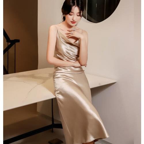 2021 Women Satin Spaghetti Strap Dress Party Luxury Shiny Sundress Sexy Silk Sleeveless Camisole Dresses