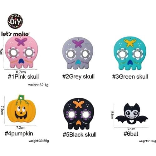 Lets Make 5pc Silicone Rodent Teether Pumpkin Bat Skull Halloween Wholesale Teething Toys For Teeth Tiny Rod Baby Teethers Gift