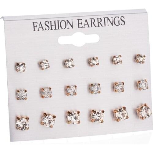9 Pairs/Set Mix Design Crystal Square Rhinestone Stud Earrings Set For Women Wedding Bride Earrings Fashion Jewelry Best Gifts