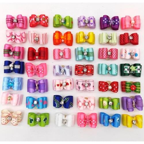 KA0011 NEW ARRIVAL 10pcs Mixed Colors Dog Hair Bows Dog Grooming For Dog Pet Puppy Cat Bowknot Puppy Rubber Band