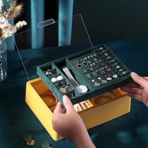 Large Jewelry Storage Box with Clear Lid 2-Layer Rings Earrings Necklace Holder Case Jewelry Organizer for Women Girls TS2
