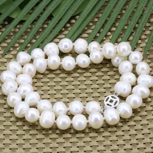 8-9mm Fashion Thread Natural White Freshwater Cultured Pearl Beads Necklace Women Charms Chain Choker Diy Jewelry 18inch B3186